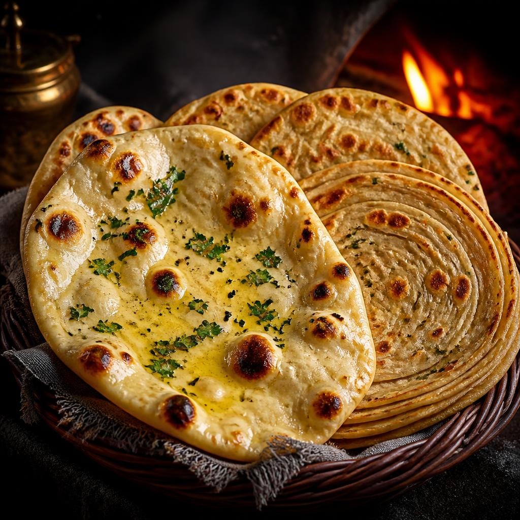 Butter naan and laccha paratha fresh from the tandoor