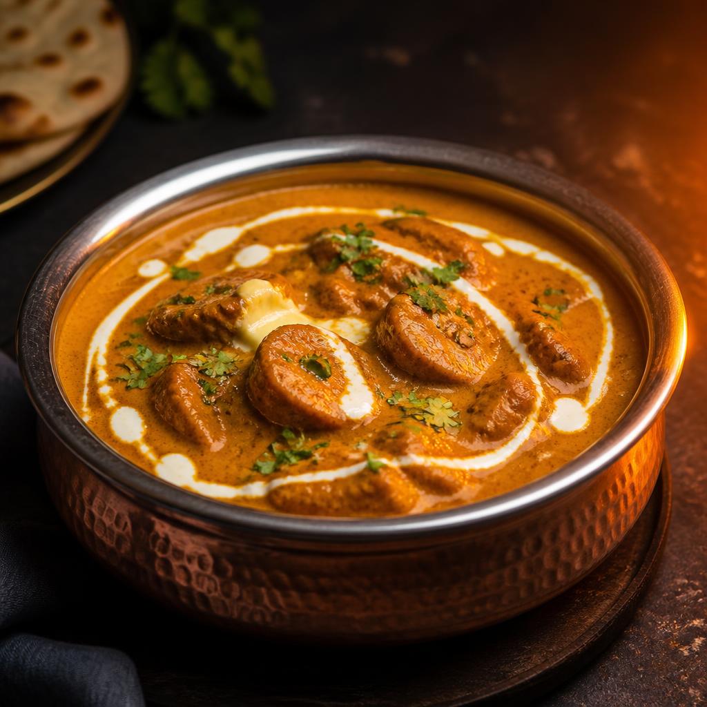 Chaap butter masala main course in a copper bowl